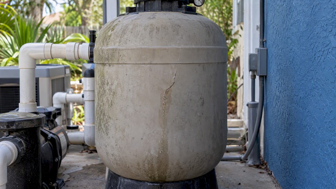 Pool Filter Leaking? Find the Source and Fix It Safely 1 Hairline crack in an aging pool filter tank